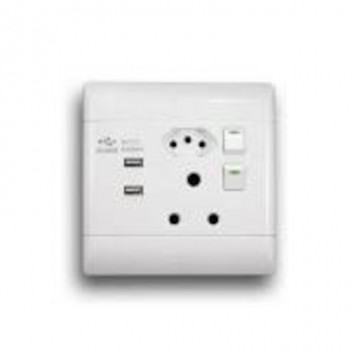 CBI Switch Socket 16A SA +Euro +2X USB 4x4 White