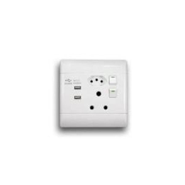 CBI Switch Socket 16A SA Euro 2X USB 4x4 White